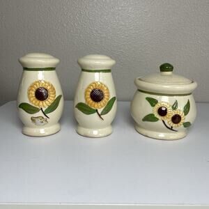 Vintage Shawnee Sunflower Salt & Pepper Shakers & Sugar Bowl USA Cottagecore
